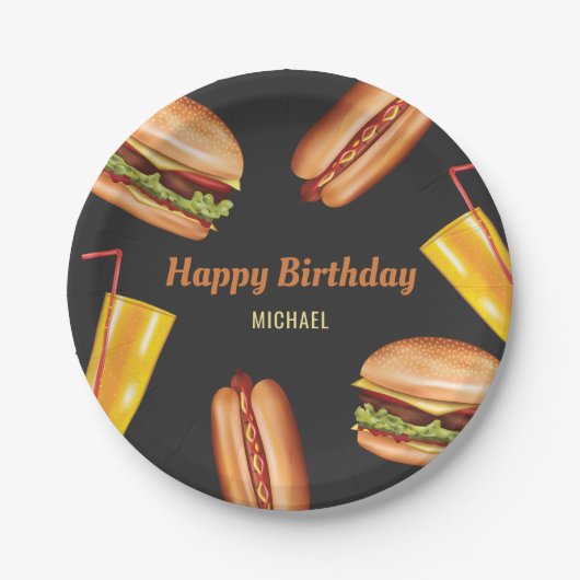 Assiettes En Carton Hamburger Et Chien Chaud Restauration Rapide Joyeu (Devant)