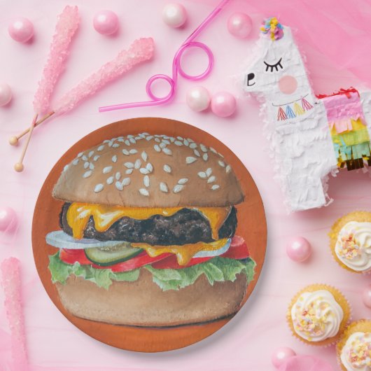 Assiettes En Carton Hamburger Plaques papier illustrées (Fête)