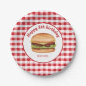 Assiettes En Carton Hamburger Sur Red En vichy Motif Joyeux Anniversai (Devant)