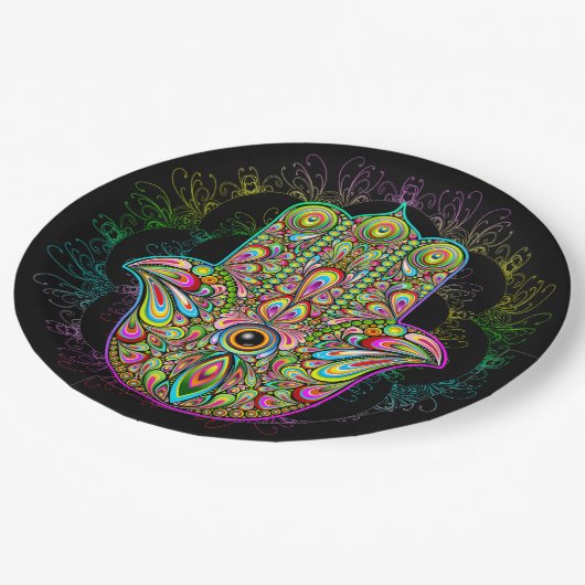 Assiettes En Carton Hamsa Fatma Main Psychedelic Art (Angle)