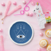 Assiettes En Carton Hamsa main Grec mal Oeil bleu (Fête)