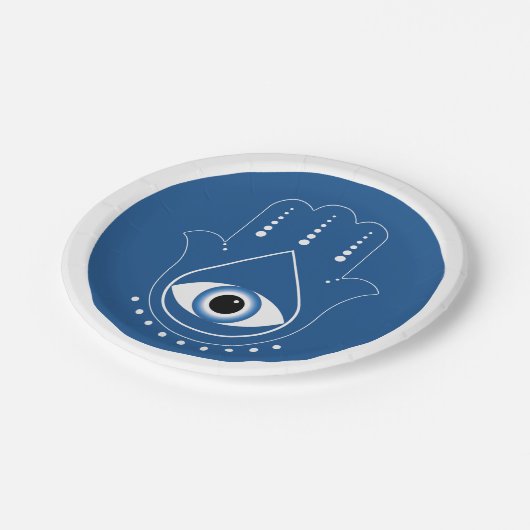 Assiettes En Carton Hamsa main Grec mal Oeil bleu (Angle)