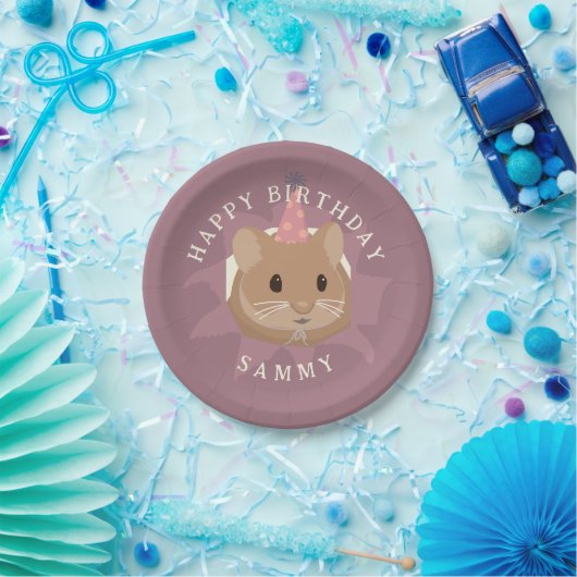 Assiettes En Carton Hamster d'anniversaire mignon dans les tons muets (Fête)