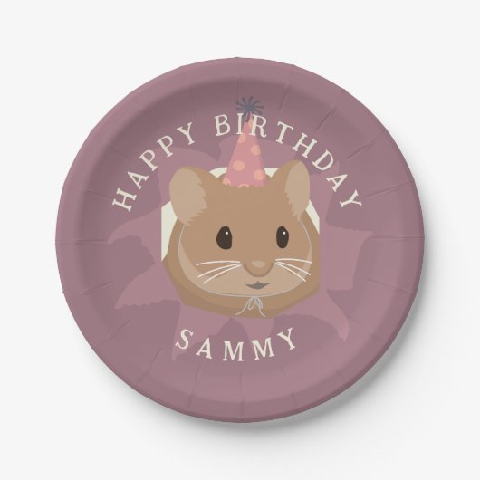 Assiettes En Carton Hamster d'anniversaire mignon dans les tons muets (Devant)