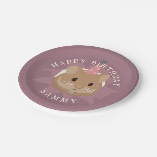 Assiettes En Carton Hamster d'anniversaire mignon dans les tons muets (Angle)