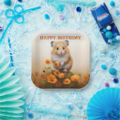 Assiettes En Carton Hamster Parmi Les Fleurs Orange Anniversaire (Fête)