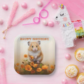 Assiettes En Carton Hamster Parmi Les Fleurs Orange Anniversaire (Fête)