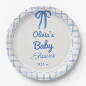 Assiettes En Carton Hand Drawn Blue Gingham Bow Baby Shower (Devant)