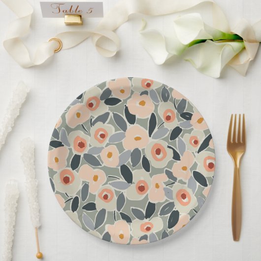 Assiettes En Carton Hand-Drawn Bold Inky Floral Pattern- Sunlit Meadow (Mariage)