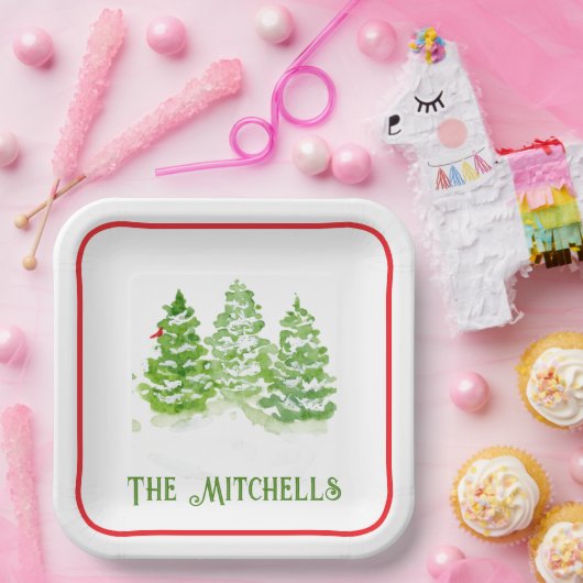 Assiettes En Carton Handpainted Winter Trees PERSONALIZE NAME (Fête)