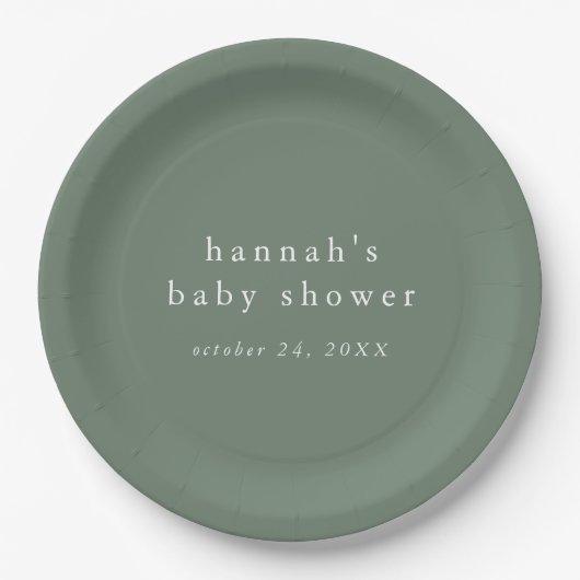 Assiettes En Carton HANNAH Sage Green Boho Moderne Baby shower simple (Devant)