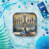 Assiettes En Carton Hanoukka bleue Menorah (Fête)