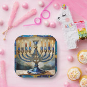 Assiettes En Carton Hanoukka bleue Menorah (Fête)