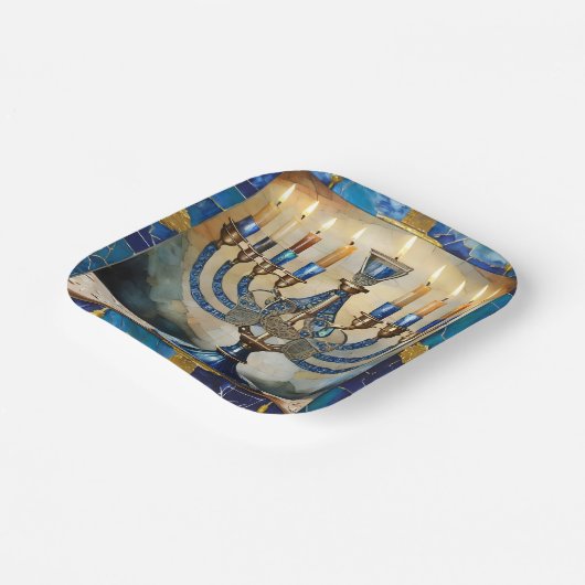 Assiettes En Carton Hanoukka bleue Menorah (Angulaire)