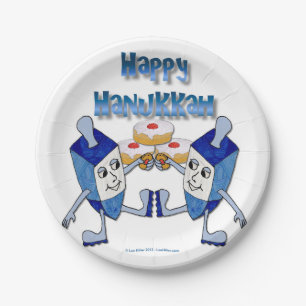 Assiettes En Carton Hanoukka Dancing Dreidels et Jelly Doughnut