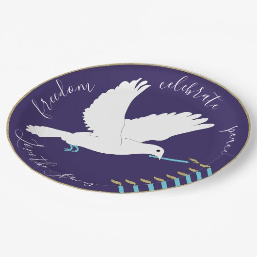 Assiettes En Carton Hanoukka Dove Design (Angle)