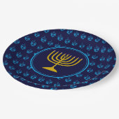 Assiettes En Carton HANOUKKA Dreidel Menorah Israel Argent bleu (Angle)