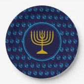 Assiettes En Carton HANOUKKA Dreidel Menorah Israel Argent bleu (Devant)