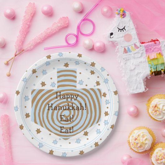 Assiettes En Carton Hanoukka Dreidel Swirl Plaques Brown en papier ble (Fête)