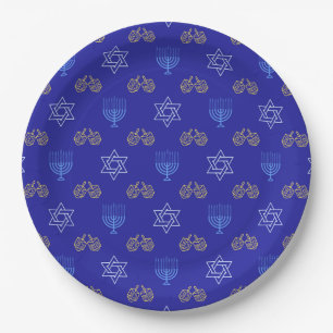 Assiettes En Carton Hanoukka Gold Dreidel Star de David Menorah