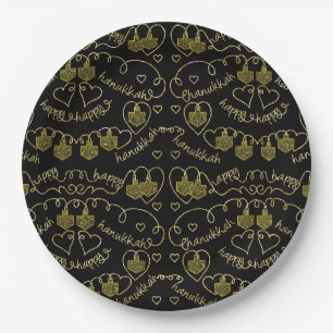 Assiettes En Carton Hanoukka Gold Dreidels