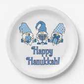 Assiettes En Carton Hanoukka heureuse avec trois Gnomes (Devant)