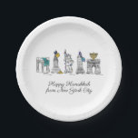 Assiettes En Carton Hanoukka heureuse de New York City NYC Chanukah<br><div class="desc">Design présente une illustration originale de plume et d'encre de divers monuments de New York, dont Statue de la Liberté, Washington Carré Arch et le Brooklyn Bridge, "habillé" pour la saison des fêtes. Idéal pour fêter Hanoukka et les fêtes juives. Ce design NYC est également disponible sur d'autres produits. Les...</div>