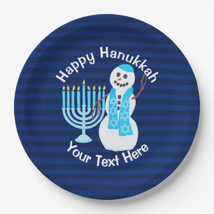 Assiettes En Carton Hanoukka Jewish Snowman Et Blue Menorah Party