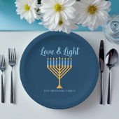 Assiettes En Carton Hanoukka Love & Light Custom Menorah Blue Party