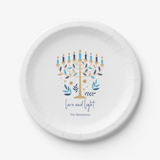 Assiettes En Carton Hanoukka Love & Light Floral Menorah (Devant)