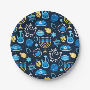 Assiettes En Carton Hanoukka Symboles Motif bleu