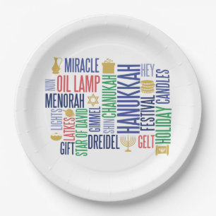 Assiettes En Carton Hanoukka Words Plaques en papier de vacances