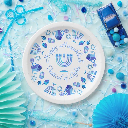 Assiettes En Carton Hanukkiah Happy Hanoukka Juive Fête Menorah (Fête)