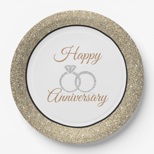 Assiettes En Carton Happary Anniversary Gold Parties scintillant 9" Pl (Devant)