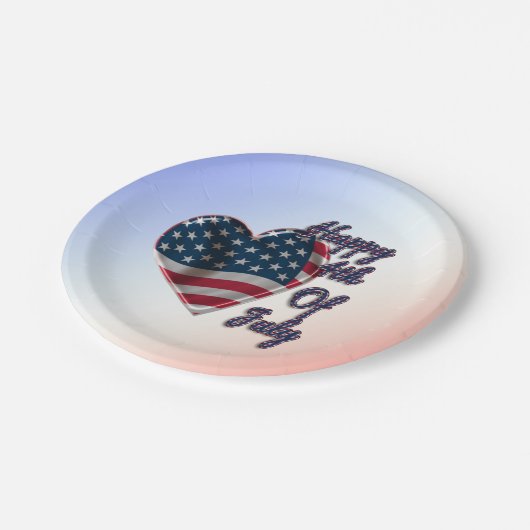 Assiettes En Carton Happy 4 juillet USA Flag Heart (Angle)