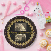 Assiettes En Carton Happy Anniversaire Noir & Or Plaque personnalisée (Fête)
