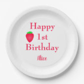 Assiettes En Carton Happy Berry First Strawberry 1er Birthday Girly (Devant)