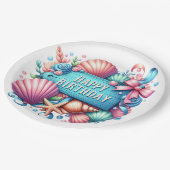 Assiettes En Carton Happy Birthday Beach Tropical Theme (Angle)