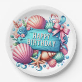 Assiettes En Carton Happy Birthday Beach Tropical Theme (Devant)