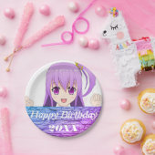 Assiettes En Carton Happy Birthday fun pink violet anime  (Fête)