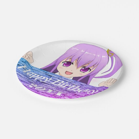 Assiettes En Carton Happy Birthday fun pink violet anime (Angle)