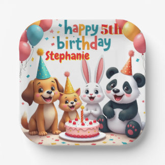 Assiettes En Carton Happy Birthday Rabbit Panda Cat Dog Cute Animals 