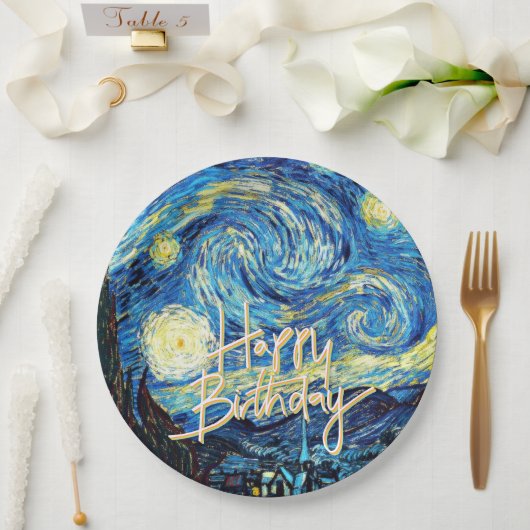 Assiettes En Carton Happy Birthday, Starry Night fine art, (Mariage)