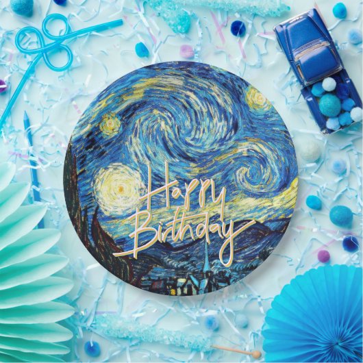 Assiettes En Carton Happy Birthday, Starry Night fine art, (Fête)