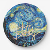 Assiettes En Carton Happy Birthday, Starry Night fine art, (Devant)