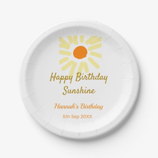 Assiettes En Carton Happy birthday sunshine yellow orange birthday boh (Devant)