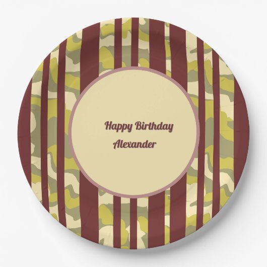 Assiettes En Carton Happy Birthday Urban Camouflage Stripe Pattern (Devant)