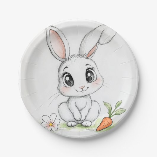 Assiettes En Carton Happy Bunny sourit Plaque en papier (Devant)