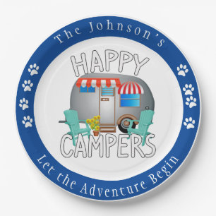 Assiettes En Carton Happy Camper, tôles de camping personnalisées