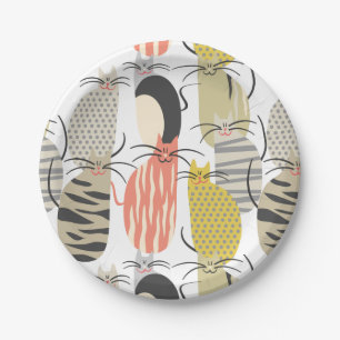 Assiettes En Carton Happy Cats Whimsical Motif